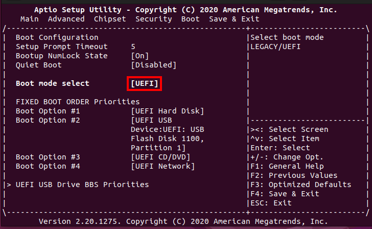 UEFI Bootmode einstellen