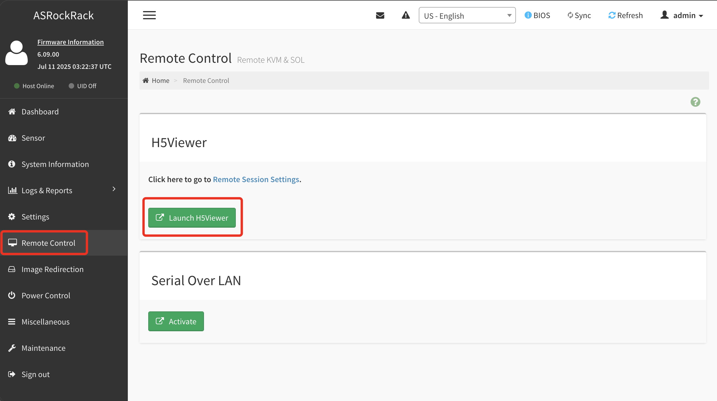 IPMI Remote Control Menu - scope7-4480