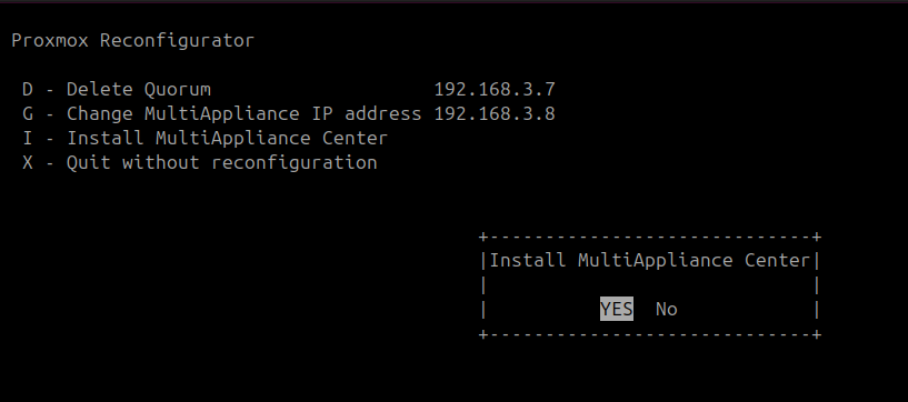Cluster menu MultiAppliance IP