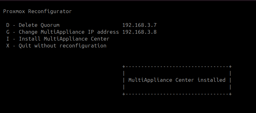 Cluster menu MultiAppliance installed