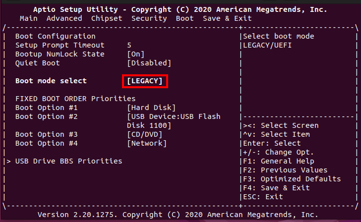 Alter Bootmode LEGACY