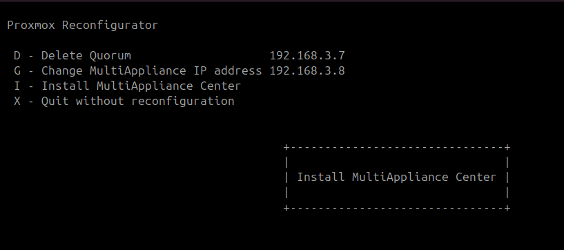Cluster menu MultiAppliance progress