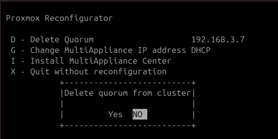 Cluster menu delete quorum