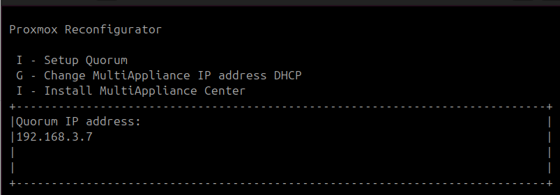 Cluster menu quorum IP