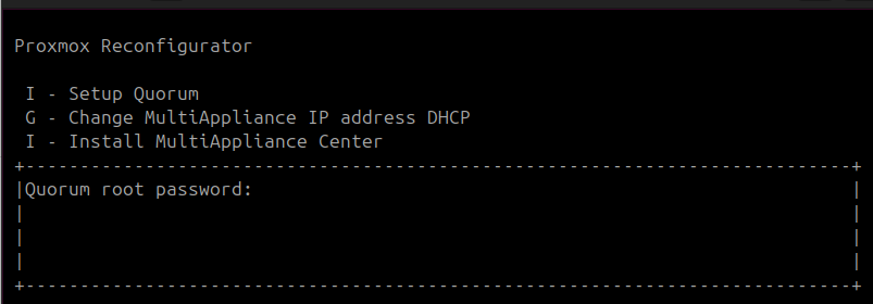 Cluster menu quorum root password